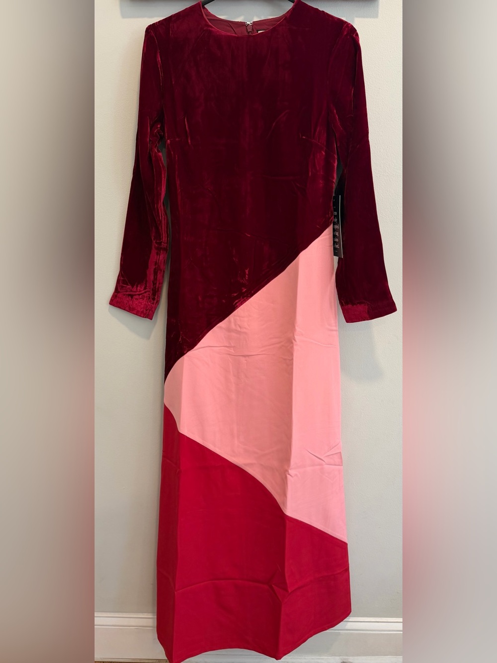 Tuckernuck Red Velvet Pink Silk Blend Maxi Dress Size XS Color block